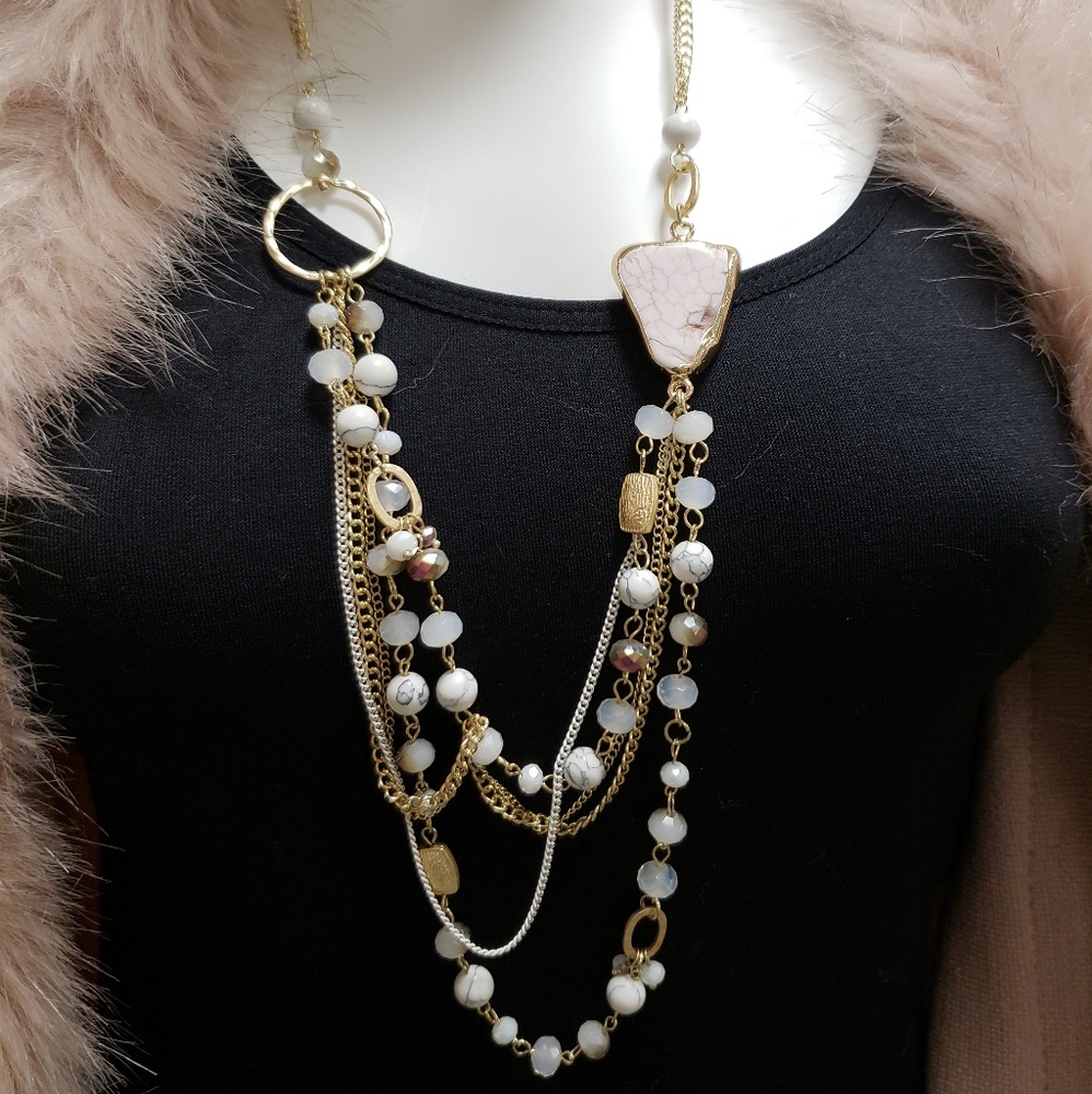 Multi chain stone and bead necklace